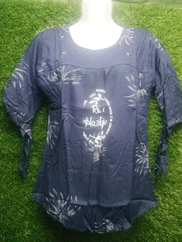 Navy Blue Printed Casual Top