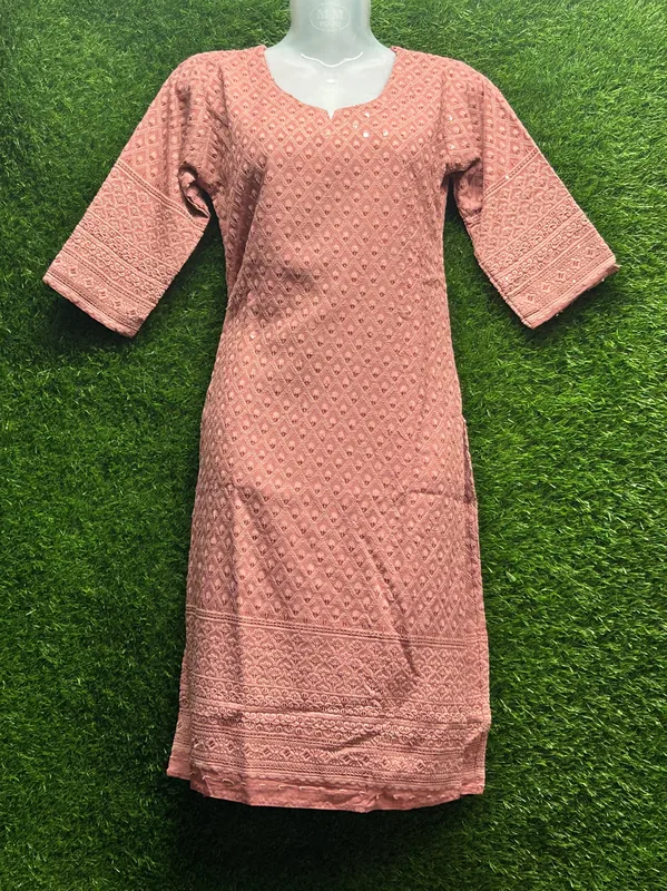 Women's Pink Embroidered Cotton Kurti