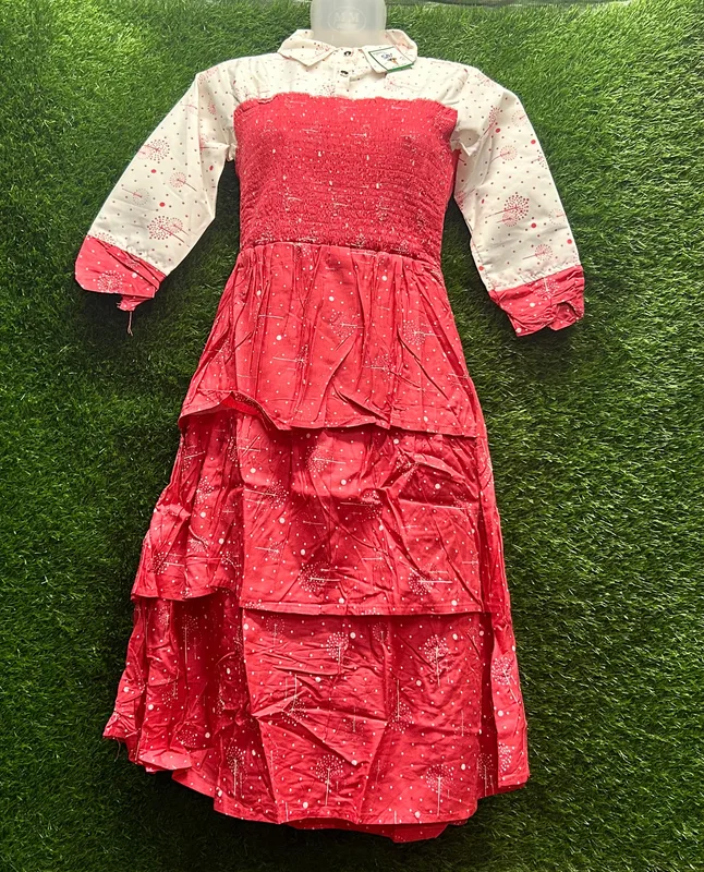 Women’s Red Smocked Layered Midi Dress