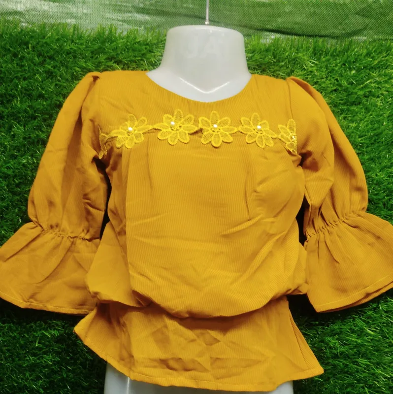 Women's Yellow Rayon Peplum Top