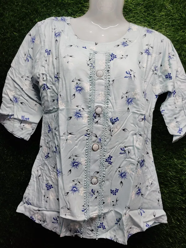 Sky Blue Floral Button Top