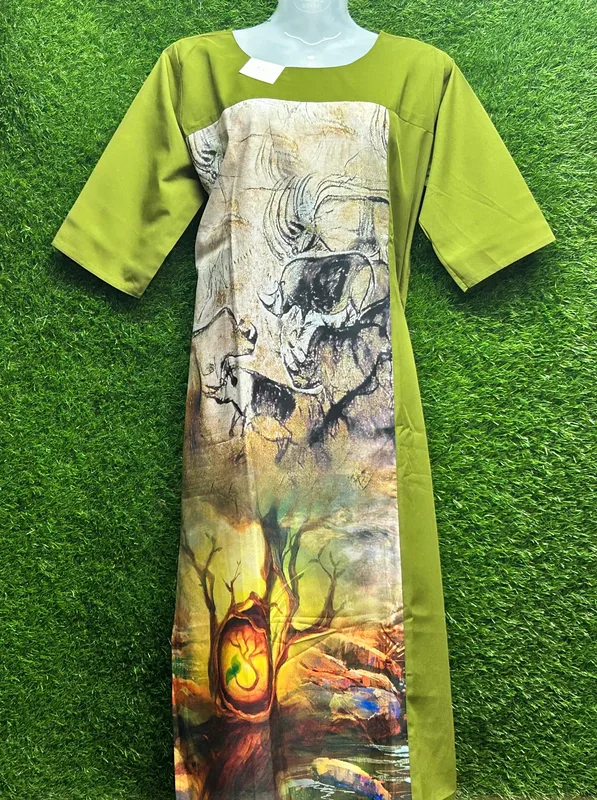 Women's Cotton Long Sleeve Dress with Art Print