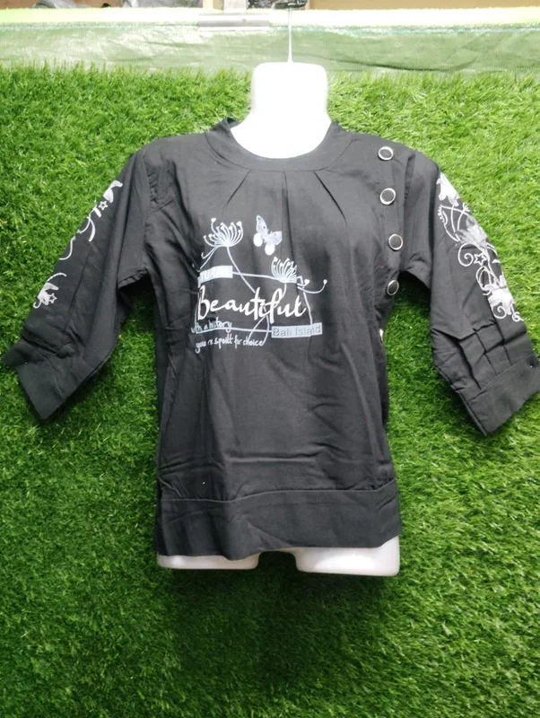 Black Graphic Button Top