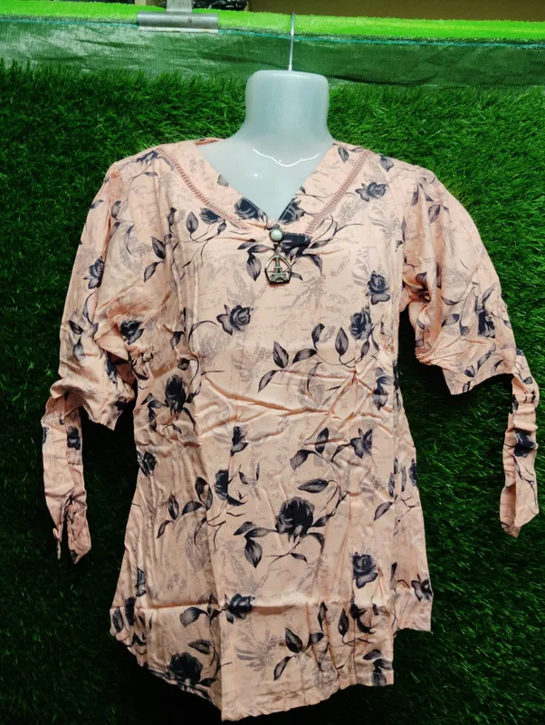 Beige Floral V-Neck Top