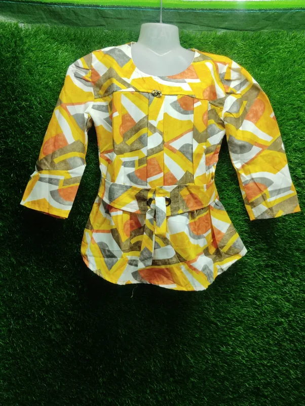 Abstract Belted Western Top Yellow