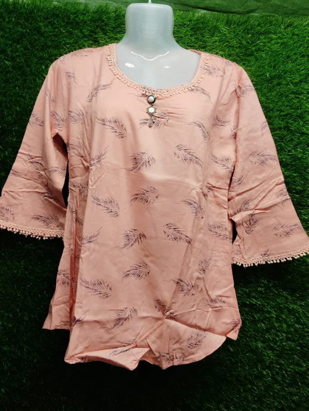 Peach Feather Print Top