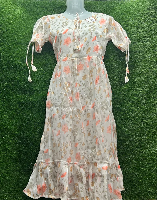 Women’s Floral Printed Midi Dress with Tie-Up Neck