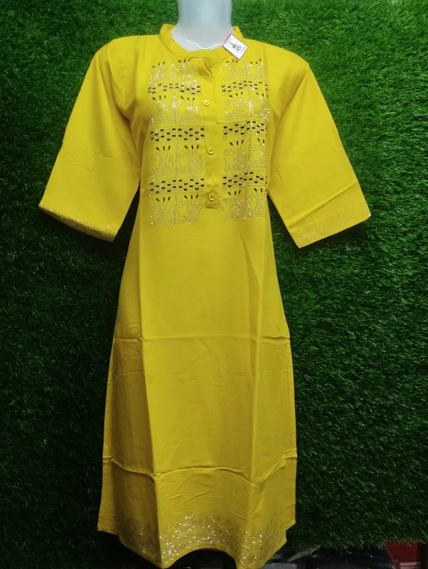 Women's Yellow Embellished Long Sleeve Kurti